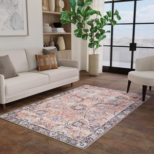 Washable Vintage Rust Red 5' 1 x 8' Timeless Rectangle Area Rug Easy to Clean Stain Resistant & Durable Traditional Classic Vintage Design Carpet for Sale at Rug Engine