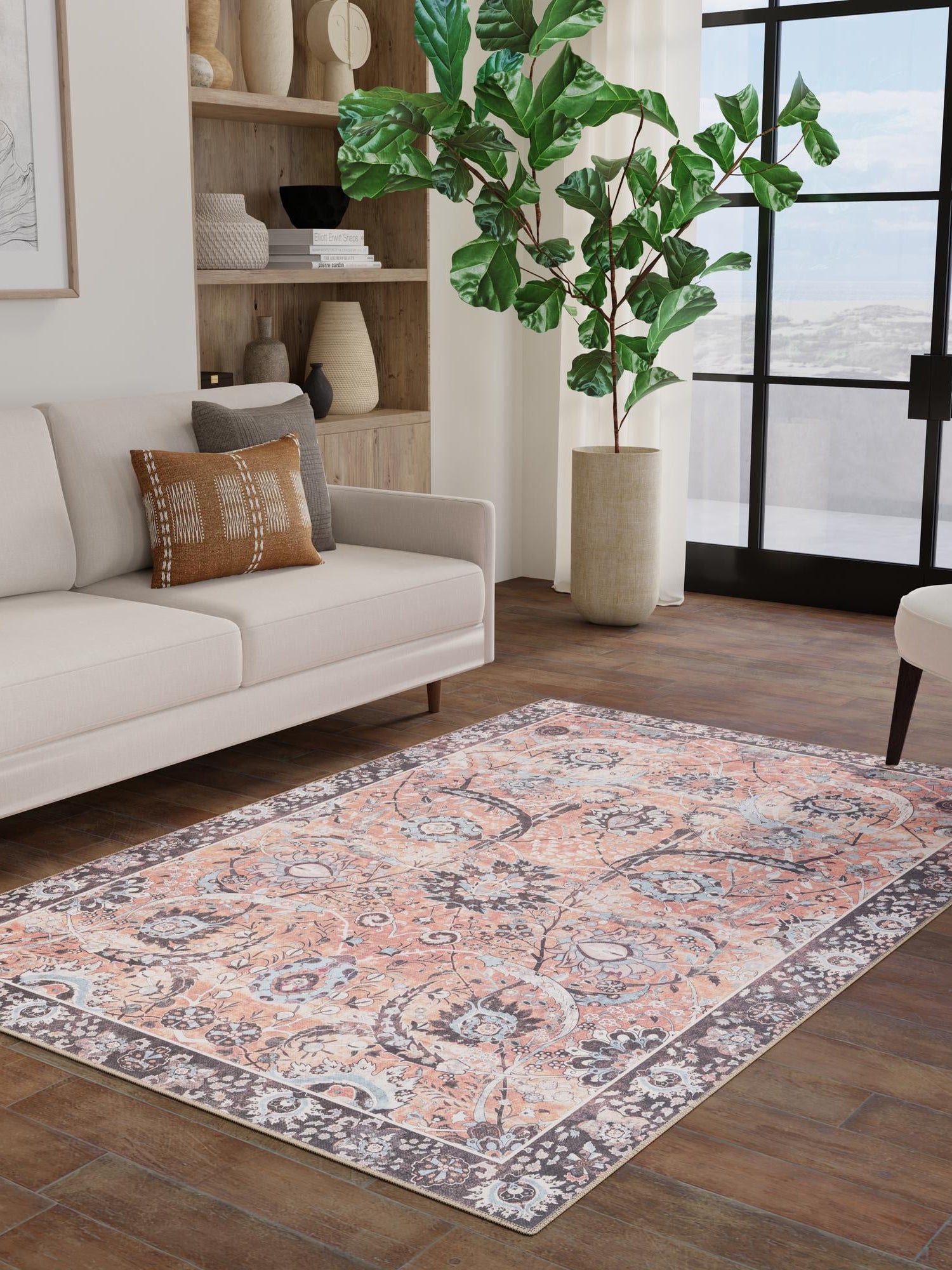 Washable Vintage Rust Red 7' 10 x 10' Timeless Rectangle Area Rug Easy to Clean Stain Resistant & Durable Traditional Classic Vintage Design Carpet for Sale at Rug Engine