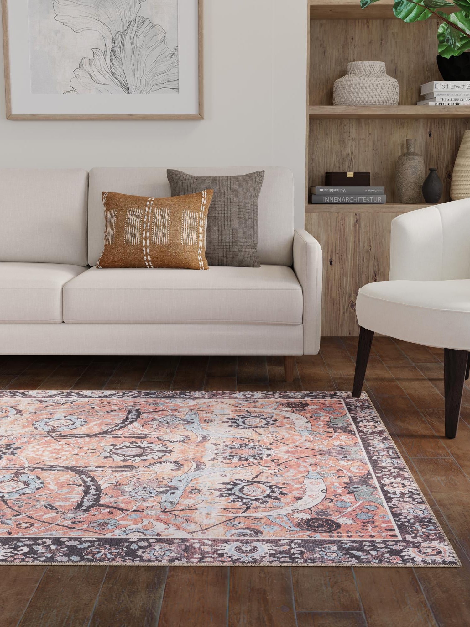 Washable Vintage Rust Red 5' 1 x 8' Timeless Rectangle Area Rug Easy to Clean Stain Resistant & Durable Traditional Classic Vintage Design Carpet for Sale at Rug Engine