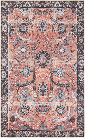 Washable Vintage Rust Red 5' 1 x 8' Timeless Rectangle Area Rug Easy to Clean Stain Resistant & Durable Traditional Classic Vintage Design Carpet for Sale at Rug Engine
