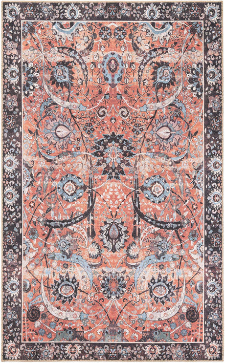 Washable Vintage Rust Red 5' 1 x 8' Timeless Rectangle Area Rug Easy to Clean Stain Resistant & Durable Traditional Classic Vintage Design Carpet for Sale at Rug Engine