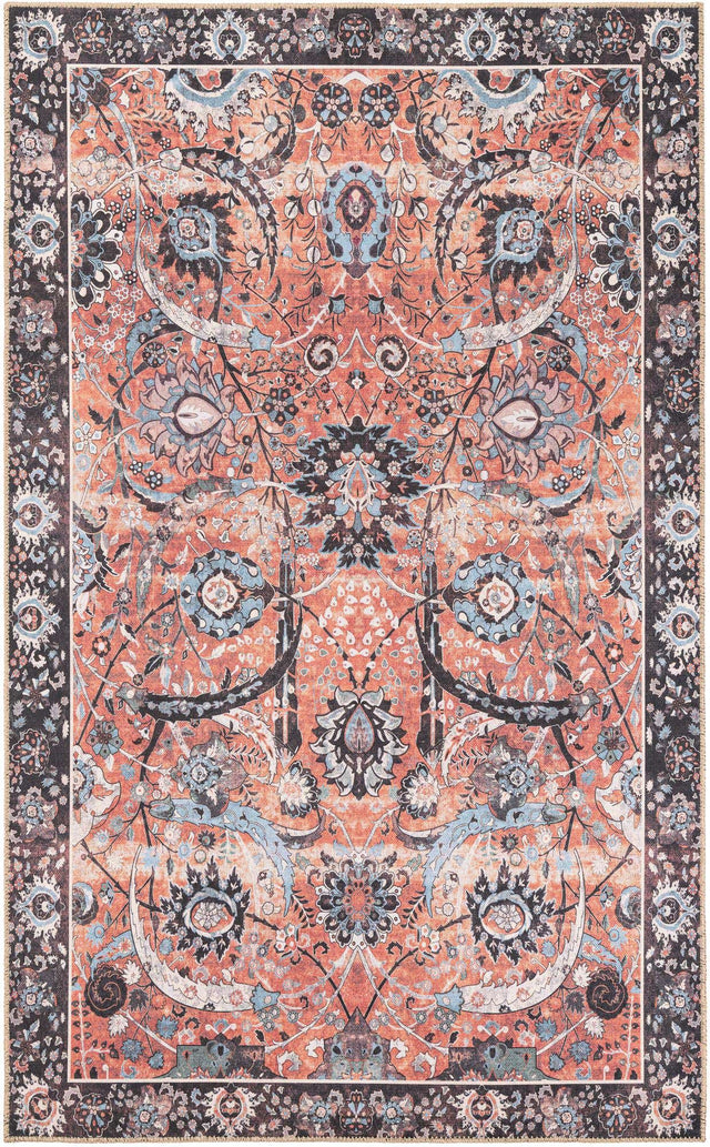 Washable Vintage Rust Red 5' 1 x 8' Timeless Rectangle Area Rug Easy to Clean Stain Resistant & Durable Traditional Classic Vintage Design Carpet for Sale at Rug Engine