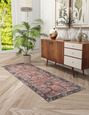 Washable Vintage Rust Red 2' x 6' 1 Timeless Runner Area Rug Easy to Clean Stain Resistant & Durable Traditional Classic Vintage Design Carpet for Sale at Rug Engine