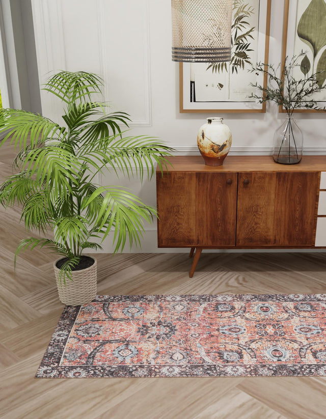 Washable Vintage Rust Red 2' 7 x 10' Timeless Runner Area Rug Easy to Clean Stain Resistant & Durable Traditional Classic Vintage Design Carpet for Sale at Rug Engine