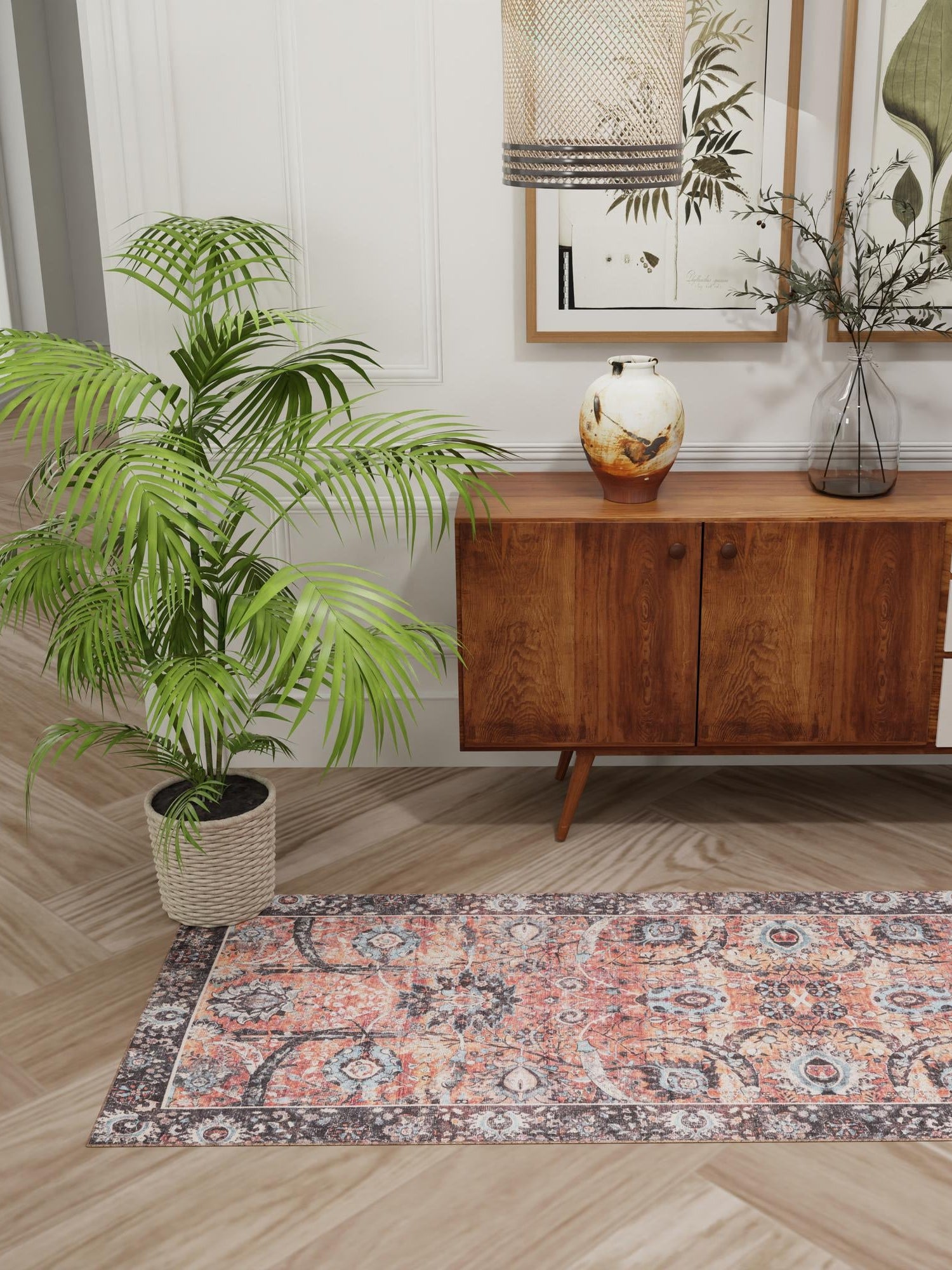 Washable Vintage Rust Red 2' x 8' Timeless Runner Area Rug Easy to Clean Stain Resistant & Durable Traditional Classic Vintage Design Carpet for Sale at Rug Engine