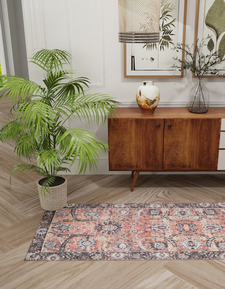 Washable Vintage Rust Red 2' x 8' Timeless Runner Area Rug Easy to Clean Stain Resistant & Durable Traditional Classic Vintage Design Carpet for Sale at Rug Engine