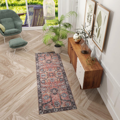 Washable Vintage Rust Red 2' 7 x 12' Timeless Runner Area Rug Easy to Clean Stain Resistant & Durable Traditional Classic Vintage Design Carpet for Sale at Rug Engine