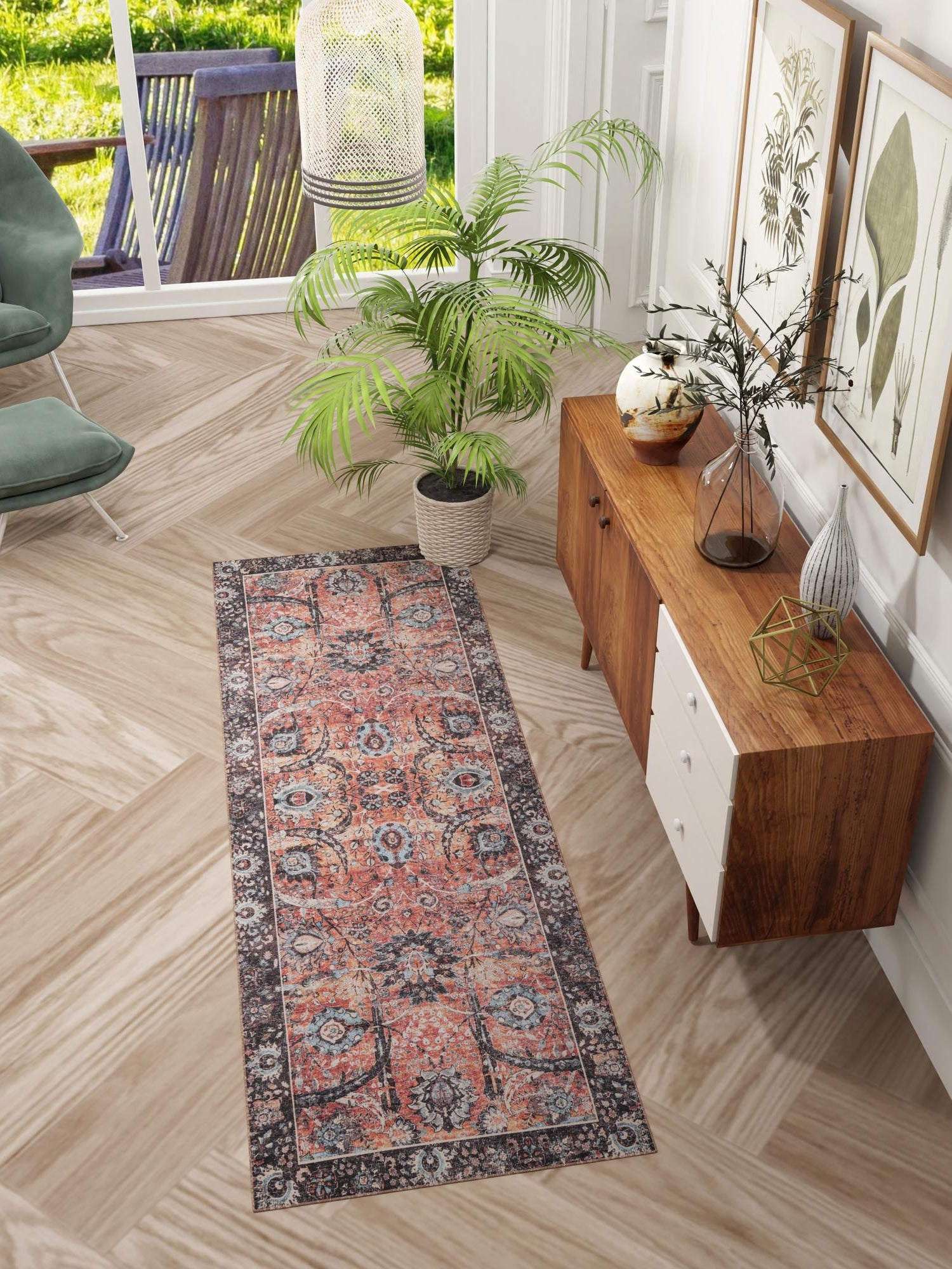 Washable Vintage Rust Red 2' 7 x 10' Timeless Runner Area Rug Easy to Clean Stain Resistant & Durable Traditional Classic Vintage Design Carpet for Sale at Rug Engine