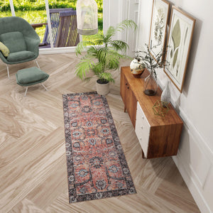 Washable Vintage Rust Red 2' 7 x 10' Timeless Runner Area Rug Easy to Clean Stain Resistant & Durable Traditional Classic Vintage Design Carpet for Sale at Rug Engine