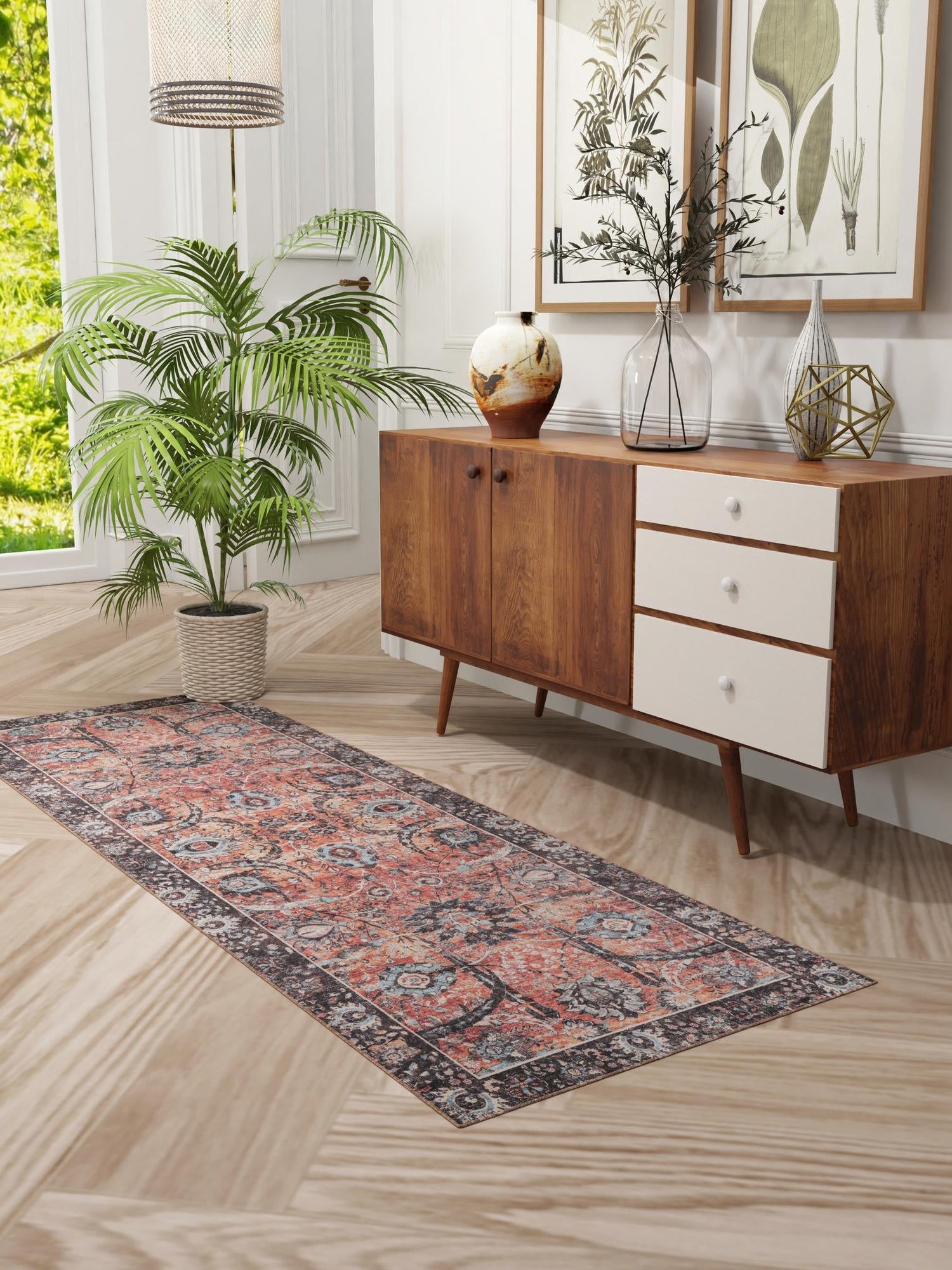Washable Vintage Rust Red 2' 7 x 10' Timeless Runner Area Rug Easy to Clean Stain Resistant & Durable Traditional Classic Vintage Design Carpet for Sale at Rug Engine