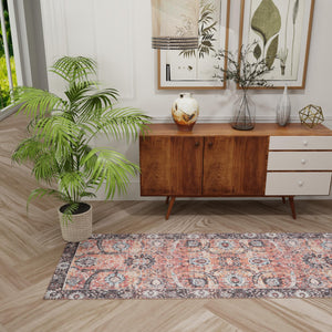 Washable Vintage Rust Red 2' 7 x 10' Timeless Runner Area Rug Easy to Clean Stain Resistant & Durable Traditional Classic Vintage Design Carpet for Sale at Rug Engine