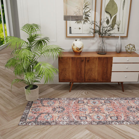 Washable Vintage Rust Red 2' 7 x 10' Timeless Runner Area Rug Easy to Clean Stain Resistant & Durable Traditional Classic Vintage Design Carpet for Sale at Rug Engine
