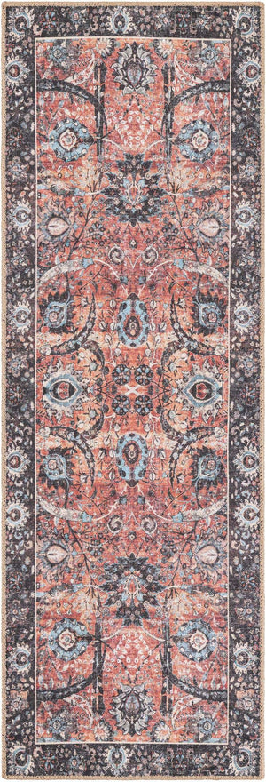 Washable Vintage Rust Red 2' x 6' 1 Timeless Runner Area Rug Easy to Clean Stain Resistant & Durable Traditional Classic Vintage Design Carpet for Sale at Rug Engine