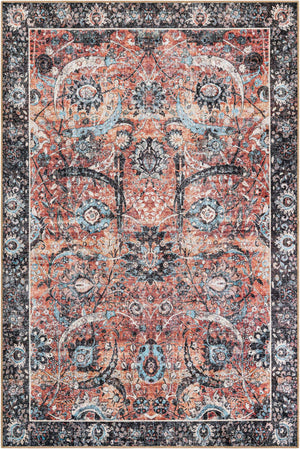 Washable Vintage Rust Red 6' 1 x 9' Timeless Rectangle Area Rug Easy to Clean Stain Resistant & Durable Traditional Classic Vintage Design Carpet for Sale at Rug Engine