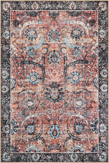 Washable Vintage Rust Red 6' 1 x 9' Timeless Rectangle Area Rug Easy to Clean Stain Resistant & Durable Traditional Classic Vintage Design Carpet for Sale at Rug Engine