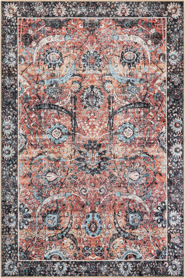 Washable Vintage Rust Red 6' 1 x 9' Timeless Rectangle Area Rug Easy to Clean Stain Resistant & Durable Traditional Classic Vintage Design Carpet for Sale at Rug Engine