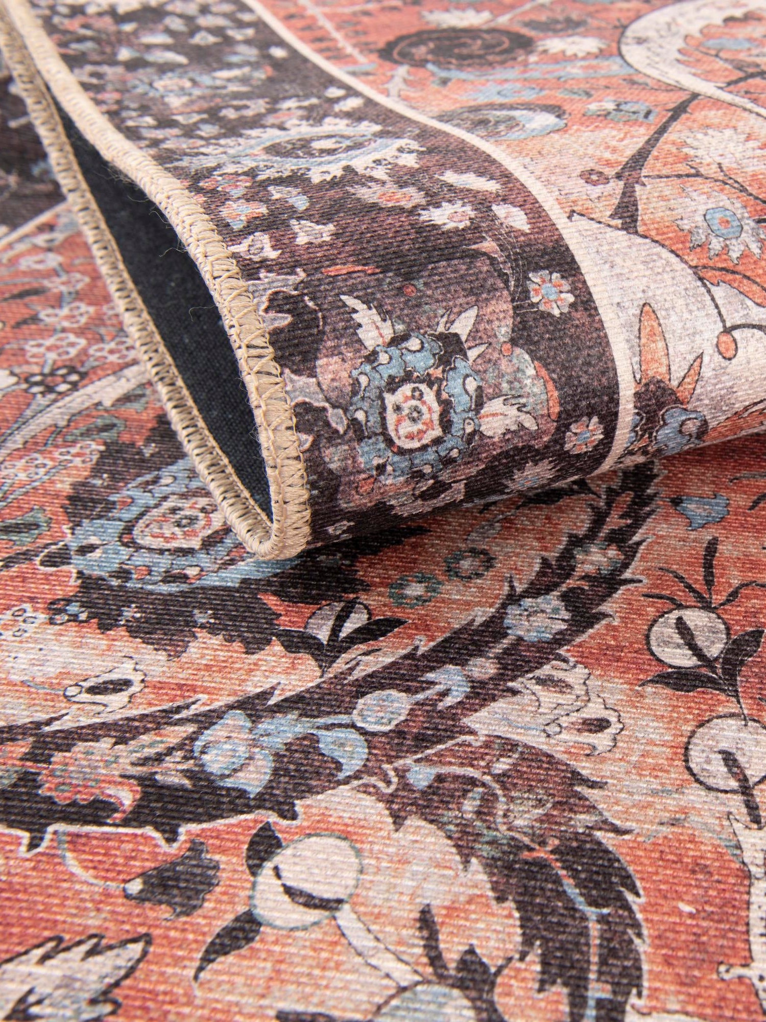 Washable Vintage Rust Red 2' x 2' Timeless Round Area Rug Easy to Clean Stain Resistant & Durable