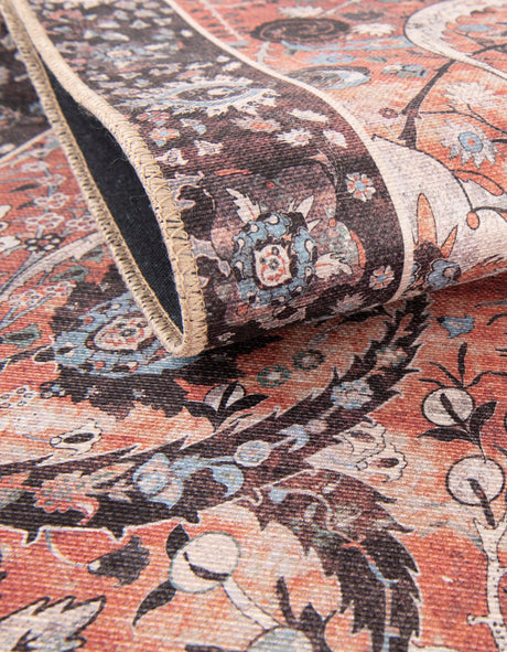 Washable Vintage Rust Red 2' x 2' Timeless Round Area Rug Easy to Clean Stain Resistant & Durable