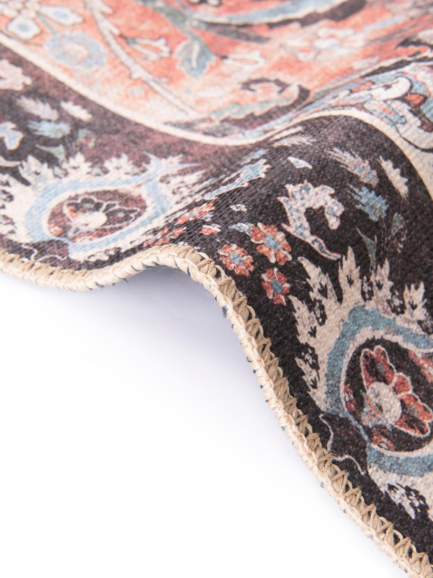 Washable Vintage Rust Red 2' x 2' Timeless Round Area Rug Easy to Clean Stain Resistant & Durable