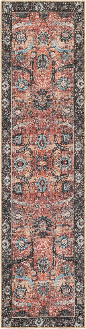 Washable Vintage Rust Red 2' x 8' Timeless Runner Area Rug Easy to Clean Stain Resistant & Durable Traditional Classic Vintage Design Carpet for Sale at Rug Engine