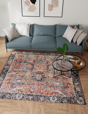 Washable Vintage Rust Red 7' 10 x 7' 10 Timeless Square Area Rug Easy to Clean Stain Resistant & Durable Traditional Classic Vintage Design Carpet for Sale at Rug Engine