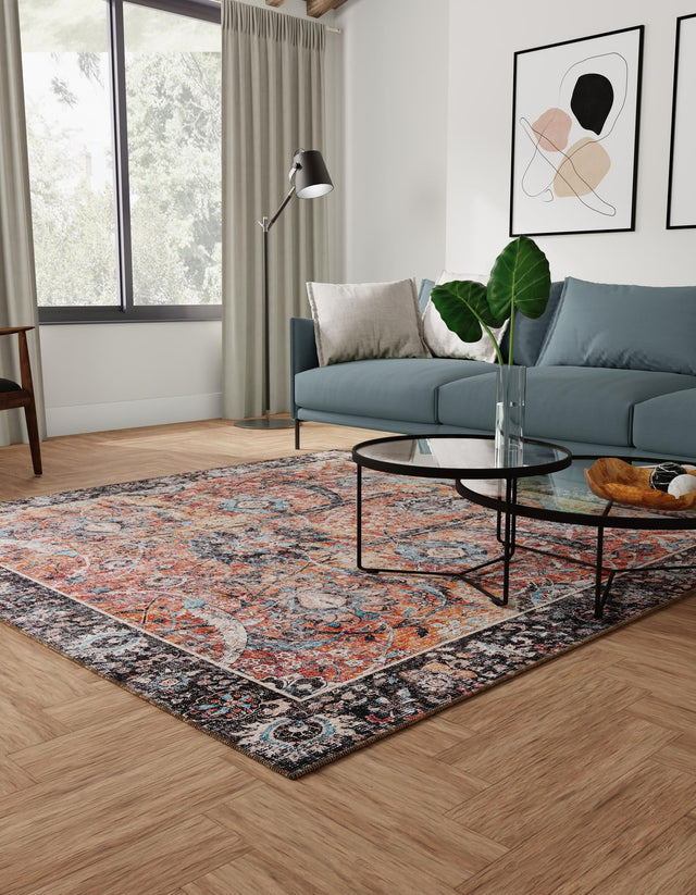 Washable Vintage Rust Red 7' 10 x 7' 10 Timeless Square Area Rug Easy to Clean Stain Resistant & Durable Traditional Classic Vintage Design Carpet for Sale at Rug Engine