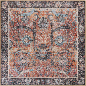 Washable Vintage Rust Red 7' 10 x 7' 10 Timeless Square Area Rug Easy to Clean Stain Resistant & Durable Traditional Classic Vintage Design Carpet for Sale at Rug Engine