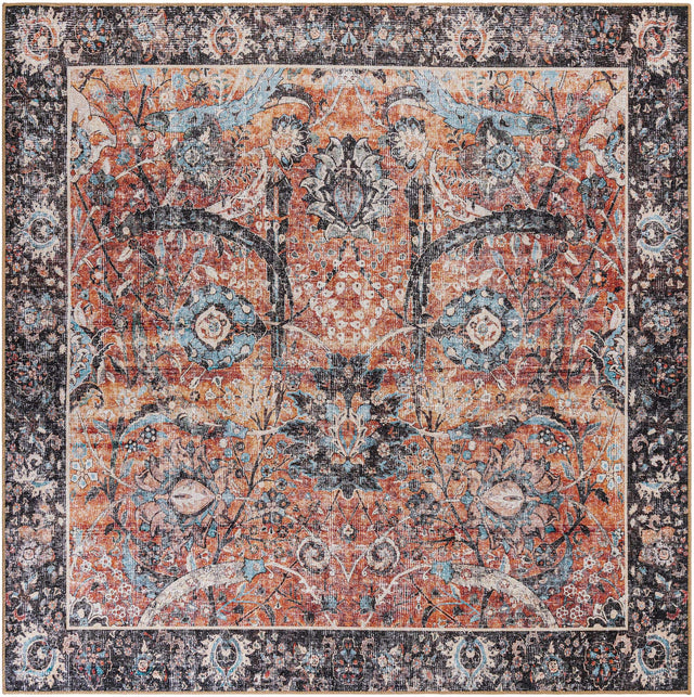 Washable Vintage Rust Red 7' 10 x 7' 10 Timeless Square Area Rug Easy to Clean Stain Resistant & Durable Traditional Classic Vintage Design Carpet for Sale at Rug Engine