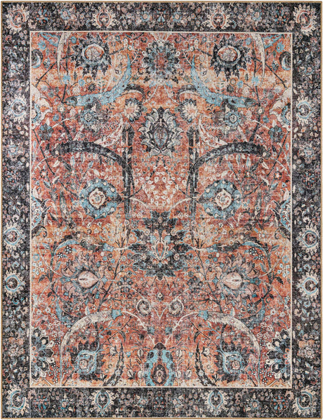 Washable Vintage Rust Red 7' 10 x 10' Timeless Rectangle Area Rug Easy to Clean Stain Resistant & Durable Traditional Classic Vintage Design Carpet for Sale at Rug Engine