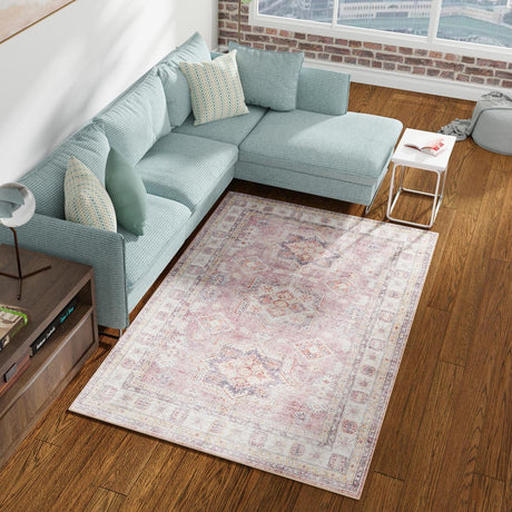 Washable Antique Rose Pink 2' x 3' 1 Timeless Rectangle Area Rug Easy to Clean Stain Resistant & Durable Traditional Classic Vintage Design Carpet for Sale at Rug Engine