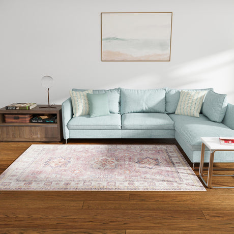 Washable Antique Rose Pink 8' 4 x 12' Timeless Rectangle Area Rug Easy to Clean Stain Resistant & Durable Traditional Classic Vintage Design Carpet for Sale at Rug Engine