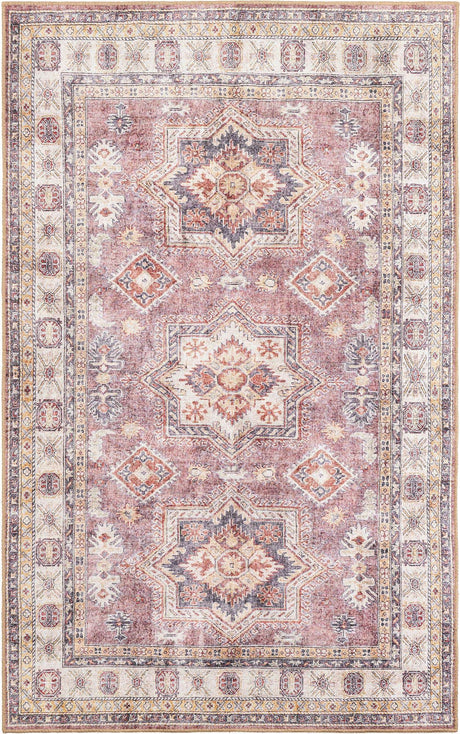 Washable Antique Rose Pink 5' 1 x 8' Timeless Rectangle Area Rug Easy to Clean Stain Resistant & Durable Traditional Classic Vintage Design Carpet for Sale at Rug Engine