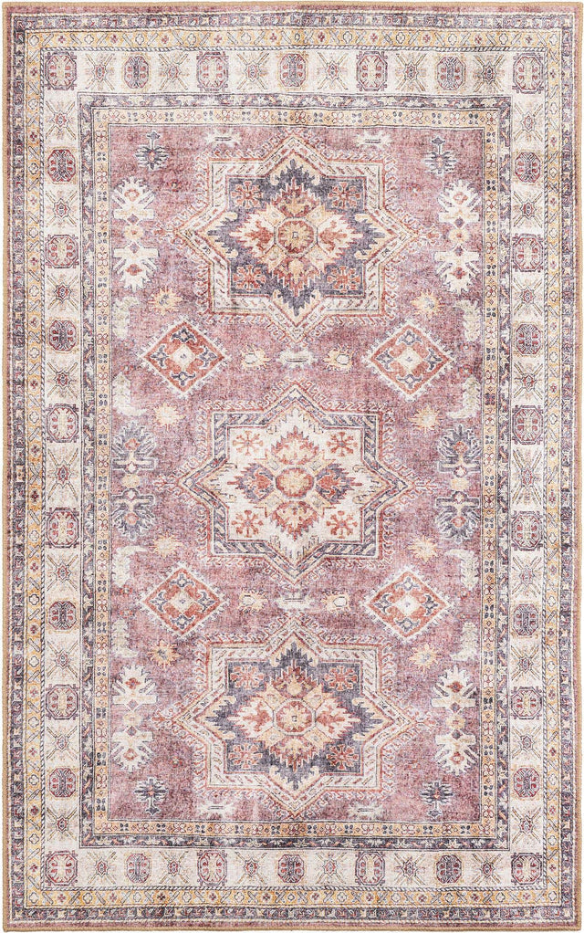 Washable Antique Rose Pink 5' 1 x 8' Timeless Rectangle Area Rug Easy to Clean Stain Resistant & Durable Traditional Classic Vintage Design Carpet for Sale at Rug Engine