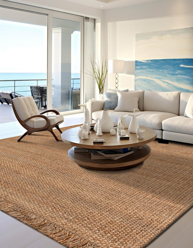 Natural 7' 10 x 7' 10 Chunky Jute Square Area Rug 100% All Natural Jute Sustainable Eco-Friendly Carpet Mat for Natural Interior Design Homes for Sale at Rug Engine