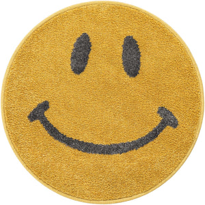 Yellow 2' 2 x 2' 2 Whimsy Kids Round Area Rug for Baby Nursery, Toddler Playroom, Bedrooms