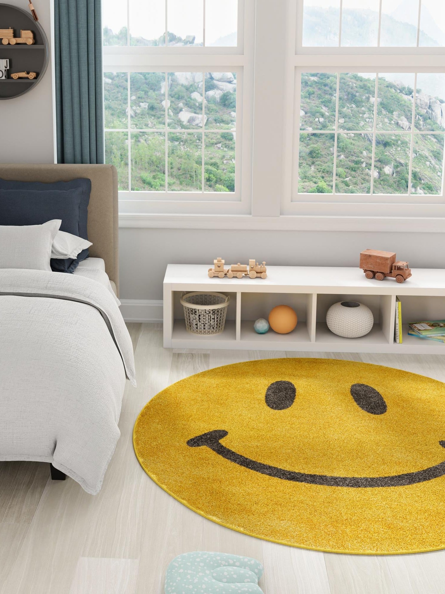 Yellow 2' 2 x 2' 2 Whimsy Kids Round Area Rug for Baby Nursery, Toddler Playroom,  Bedrooms Playful Fun Design Easy Clean Carpet for Sale at Rug Engine