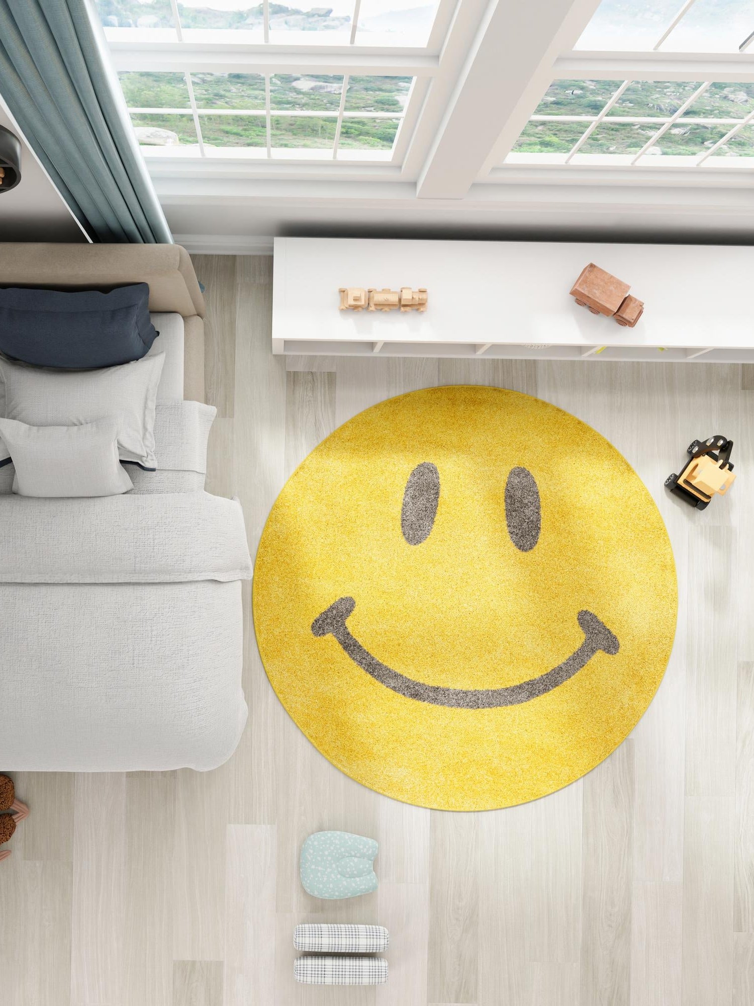 Yellow 5' 1 x 5' 1 Whimsy Kids Round Area Rug for Baby Nursery, Toddler Playroom,  Bedrooms Playful Fun Design Easy Clean Carpet for Sale at Rug Engine