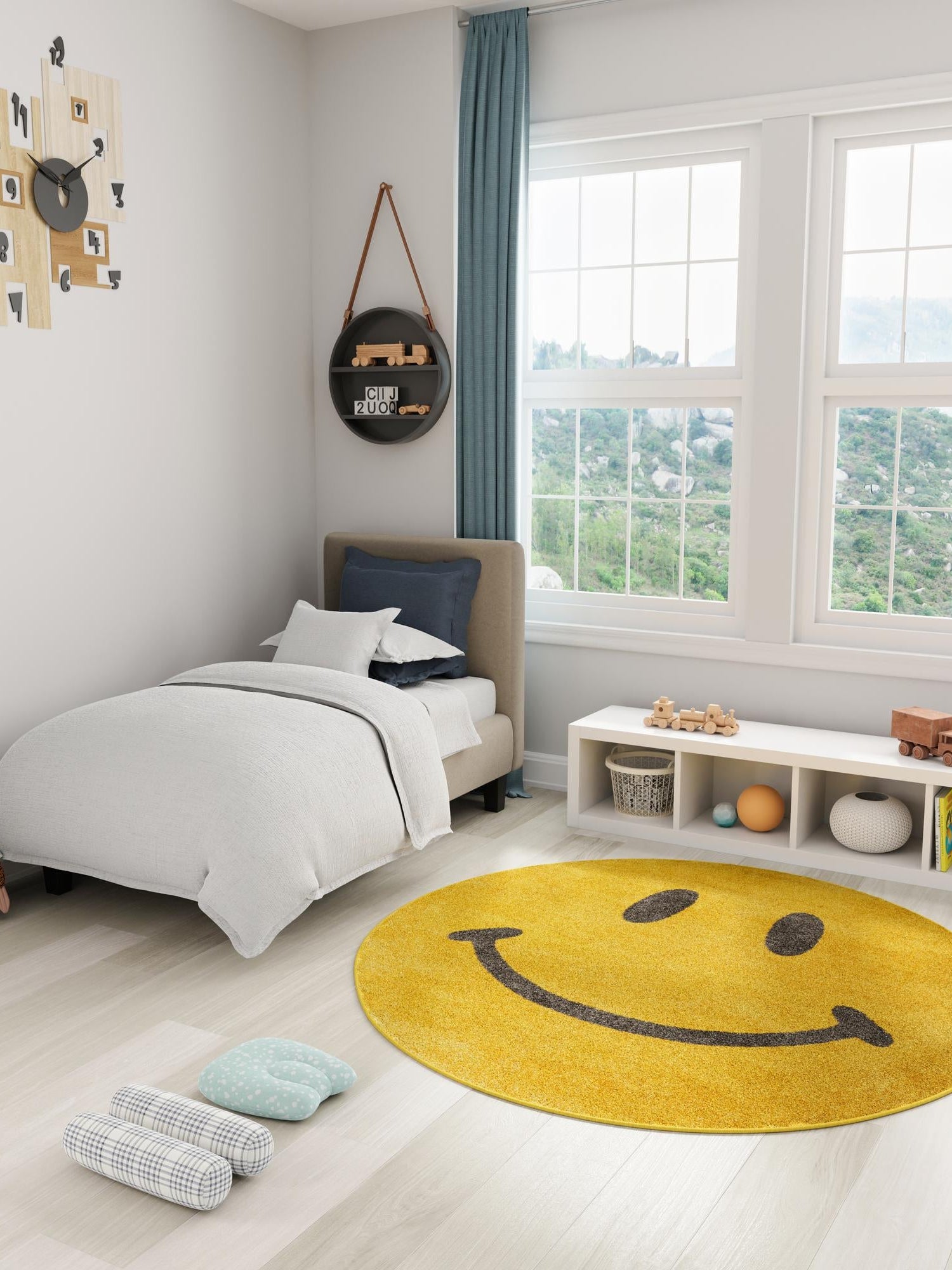 Yellow 5' 1 x 5' 1 Whimsy Kids Round Area Rug for Baby Nursery, Toddler Playroom,  Bedrooms Playful Fun Design Easy Clean Carpet for Sale at Rug Engine