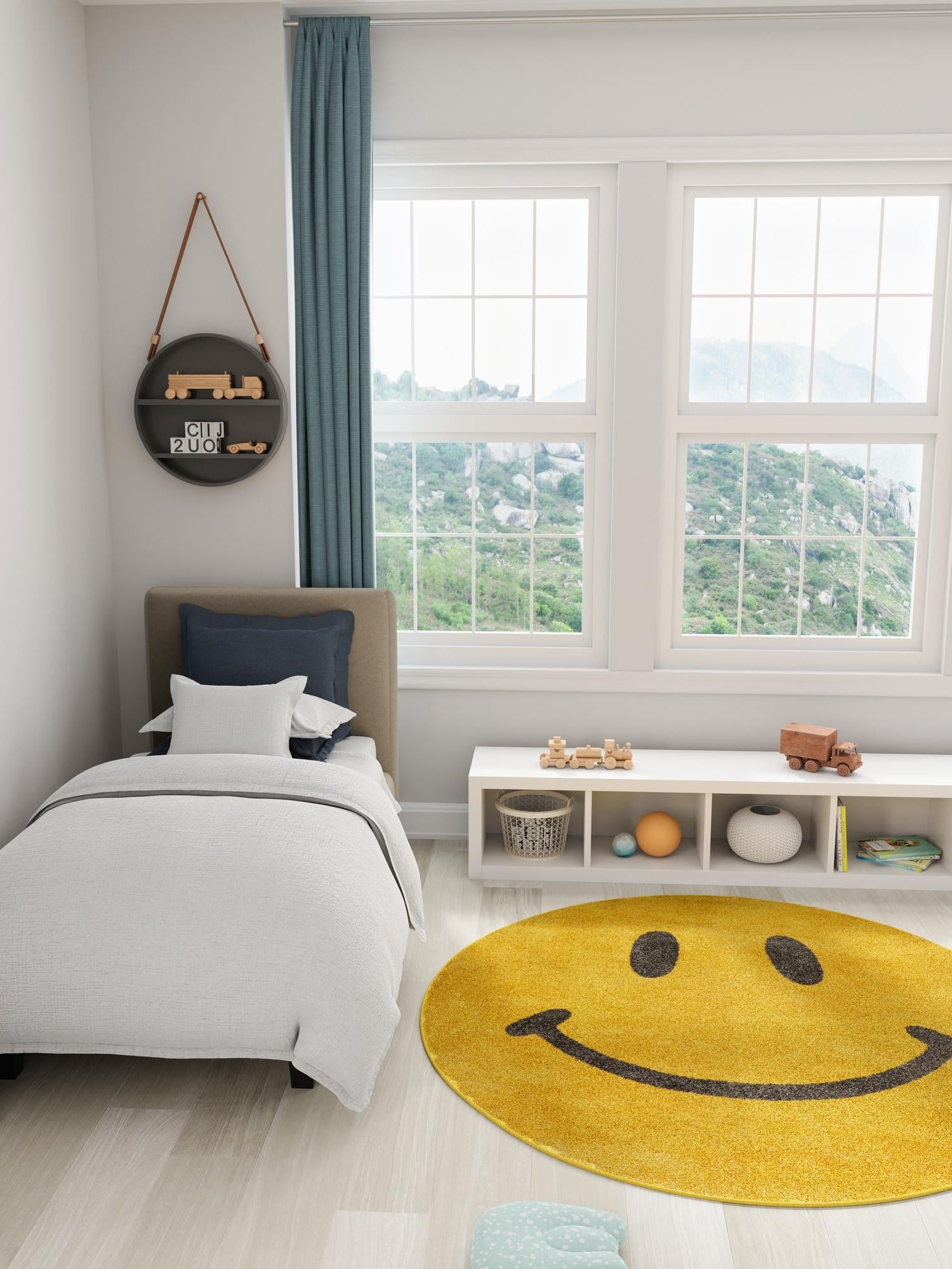 Yellow 5' 1 x 5' 1 Whimsy Kids Round Area Rug for Baby Nursery, Toddler Playroom,  Bedrooms Playful Fun Design Easy Clean Carpet for Sale at Rug Engine