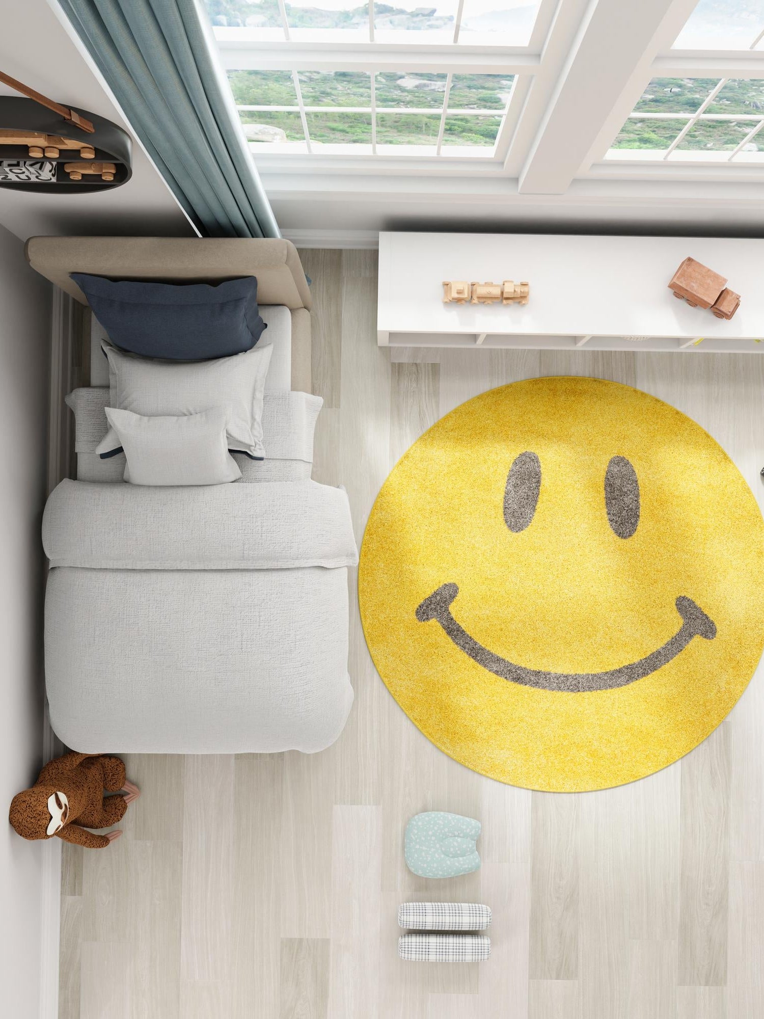 Yellow 5' 1 x 5' 1 Whimsy Kids Round Area Rug for Baby Nursery, Toddler Playroom,  Bedrooms Playful Fun Design Easy Clean Carpet for Sale at Rug Engine