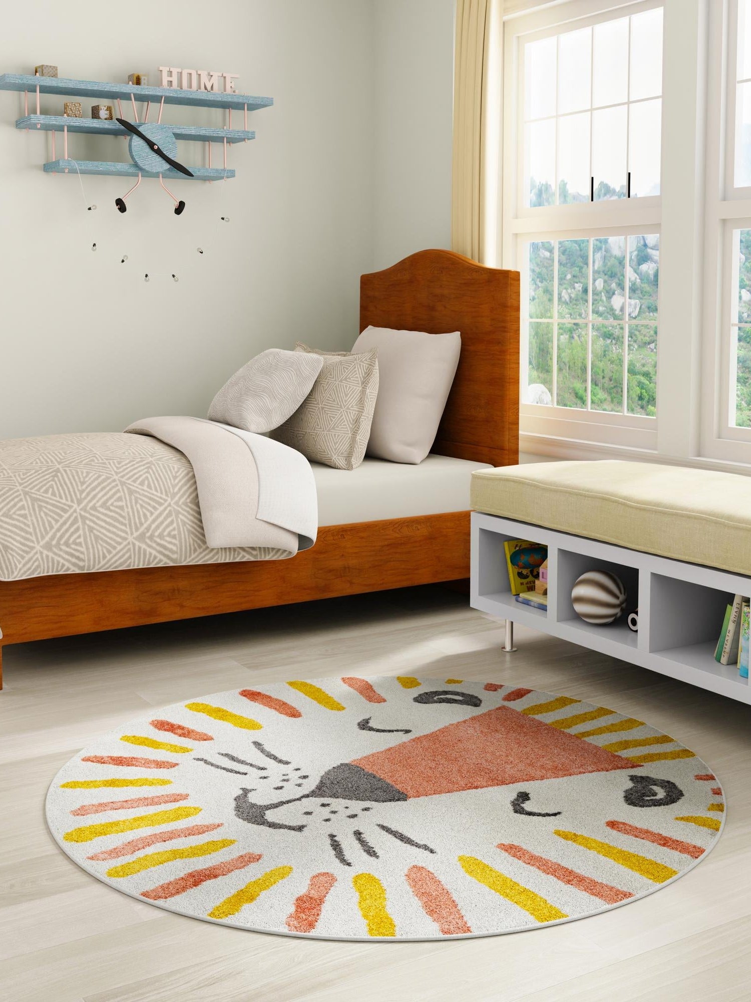 Ivory 3' 3 x 3' 3 Whimsy Kids Round Area Rug for Baby Nursery, Toddler Playroom,  Bedrooms Playful Fun Design Easy Clean Carpet for Sale at Rug Engine