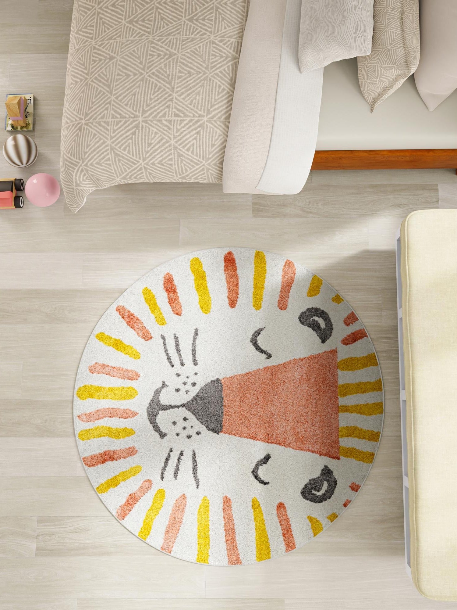 Ivory 5' 1 x 5' 1 Whimsy Kids Round Area Rug for Baby Nursery, Toddler Playroom,  Bedrooms Playful Fun Design Easy Clean Carpet for Sale at Rug Engine