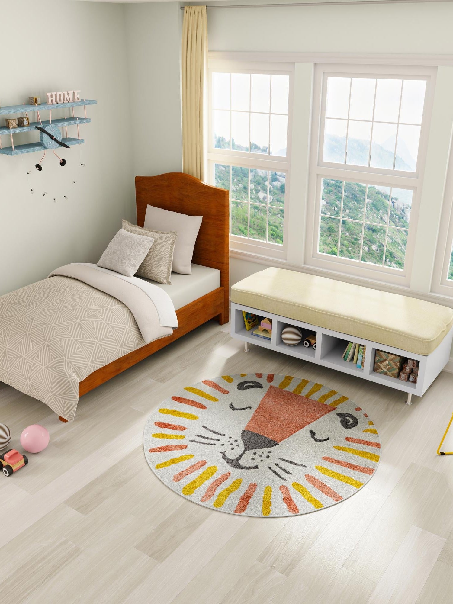 Ivory 3' 3 x 3' 3 Whimsy Kids Round Area Rug for Baby Nursery, Toddler Playroom,  Bedrooms Playful Fun Design Easy Clean Carpet for Sale at Rug Engine