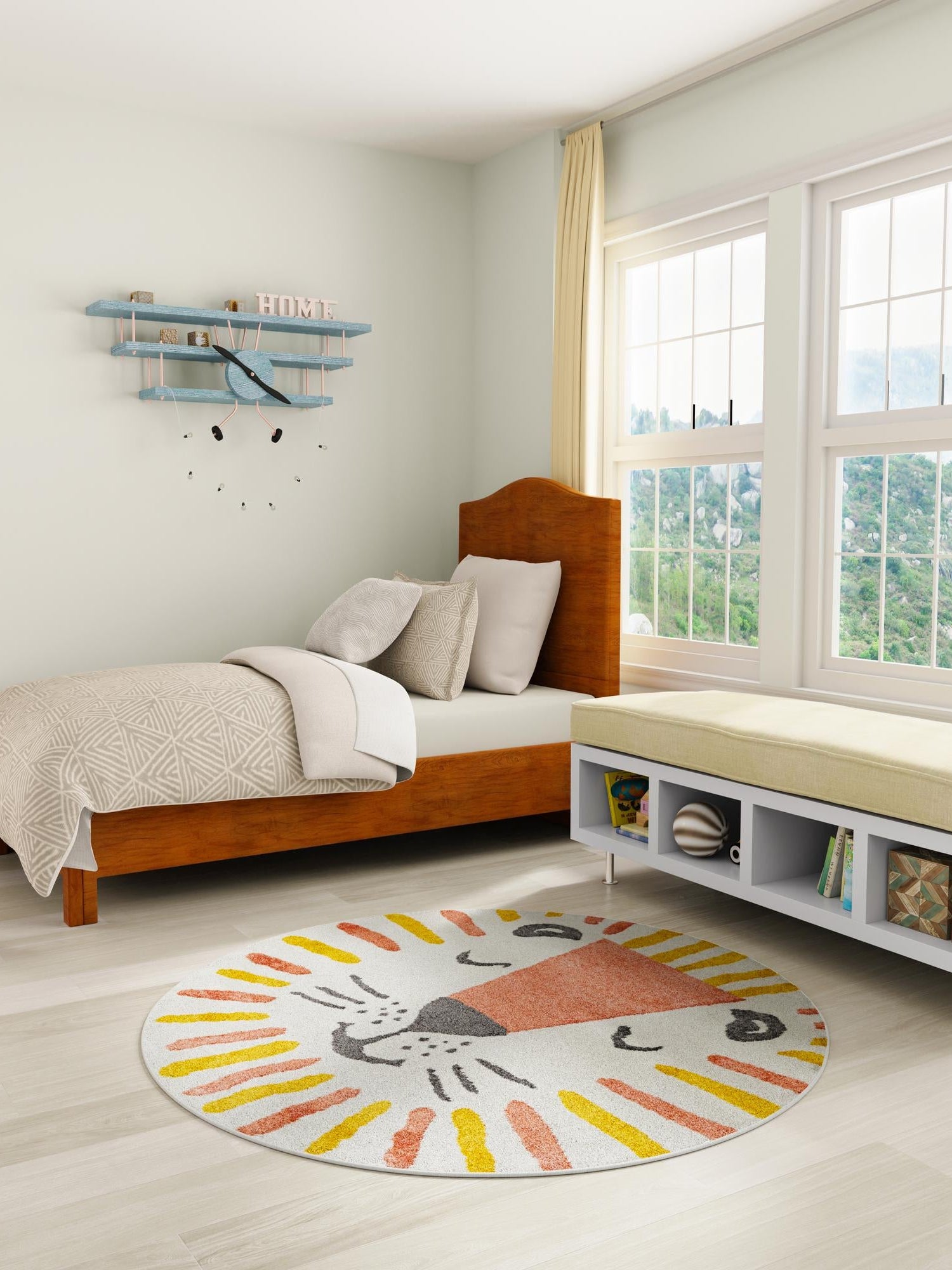 Ivory 3' 3 x 3' 3 Whimsy Kids Round Area Rug for Baby Nursery, Toddler Playroom,  Bedrooms Playful Fun Design Easy Clean Carpet for Sale at Rug Engine