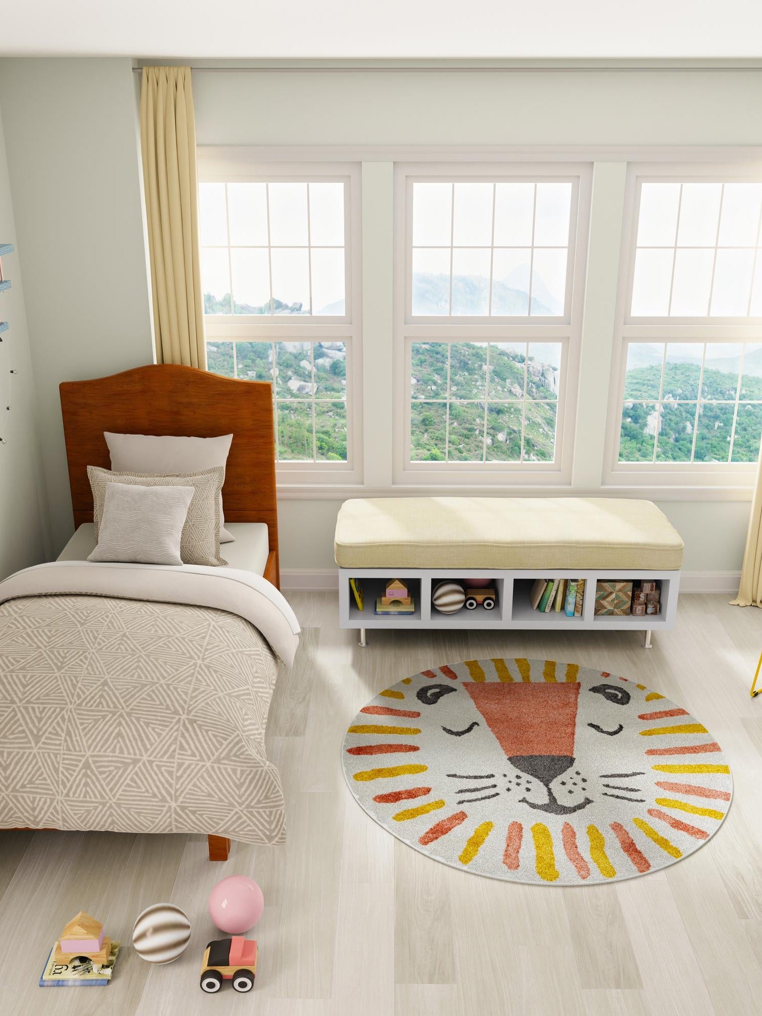 Ivory 3' 3 x 3' 3 Whimsy Kids Round Area Rug for Baby Nursery, Toddler Playroom,  Bedrooms Playful Fun Design Easy Clean Carpet for Sale at Rug Engine