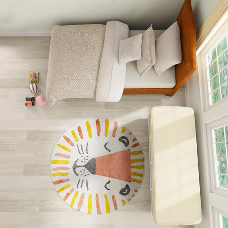 Ivory 2' 2 x 2' 2 Whimsy Kids Round Area Rug for Baby Nursery, Toddler Playroom,  Bedrooms Playful Fun Design Easy Clean Carpet for Sale at Rug Engine