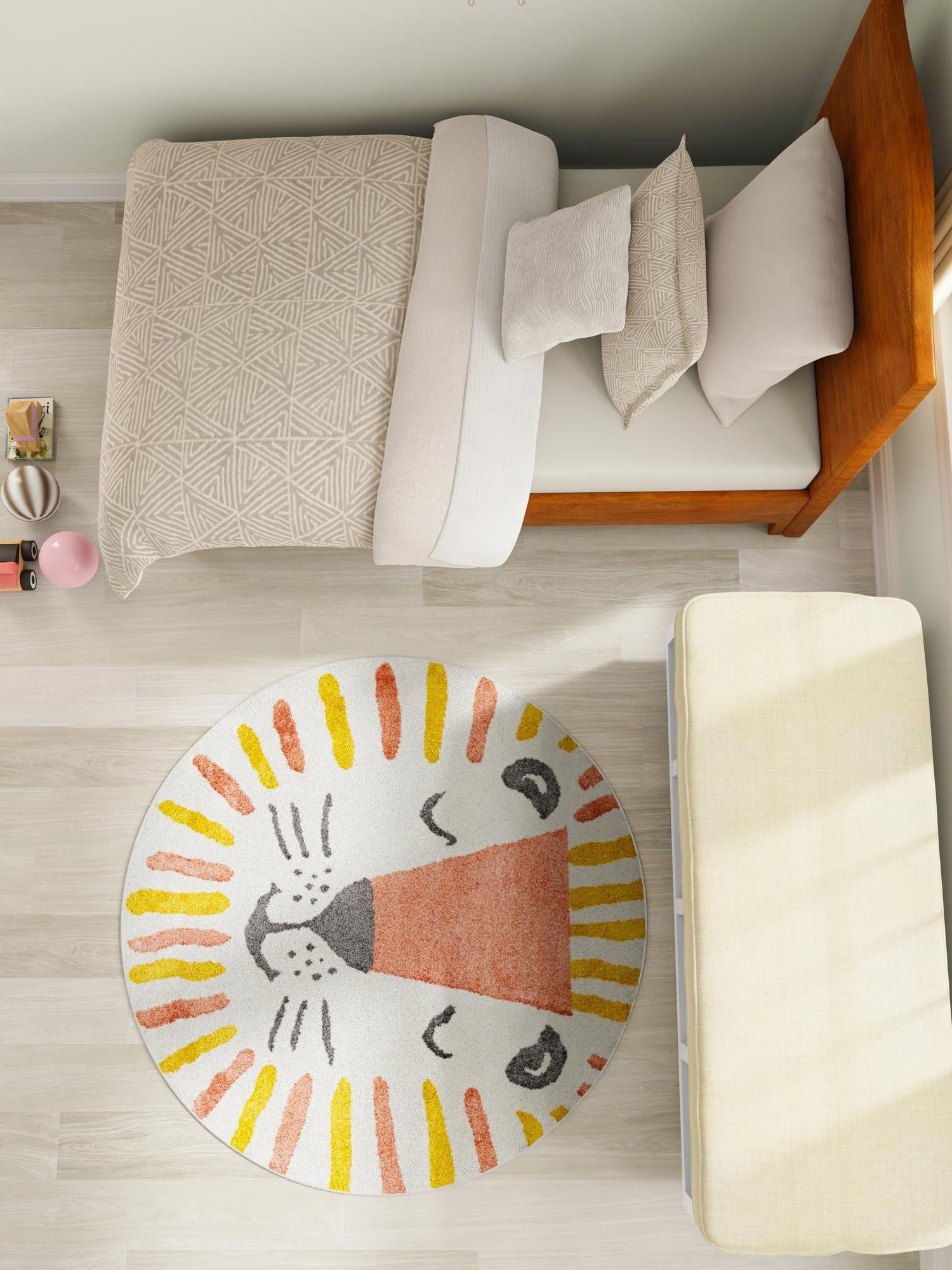 Ivory 3' 3 x 3' 3 Whimsy Kids Round Area Rug for Baby Nursery, Toddler Playroom,  Bedrooms Playful Fun Design Easy Clean Carpet for Sale at Rug Engine