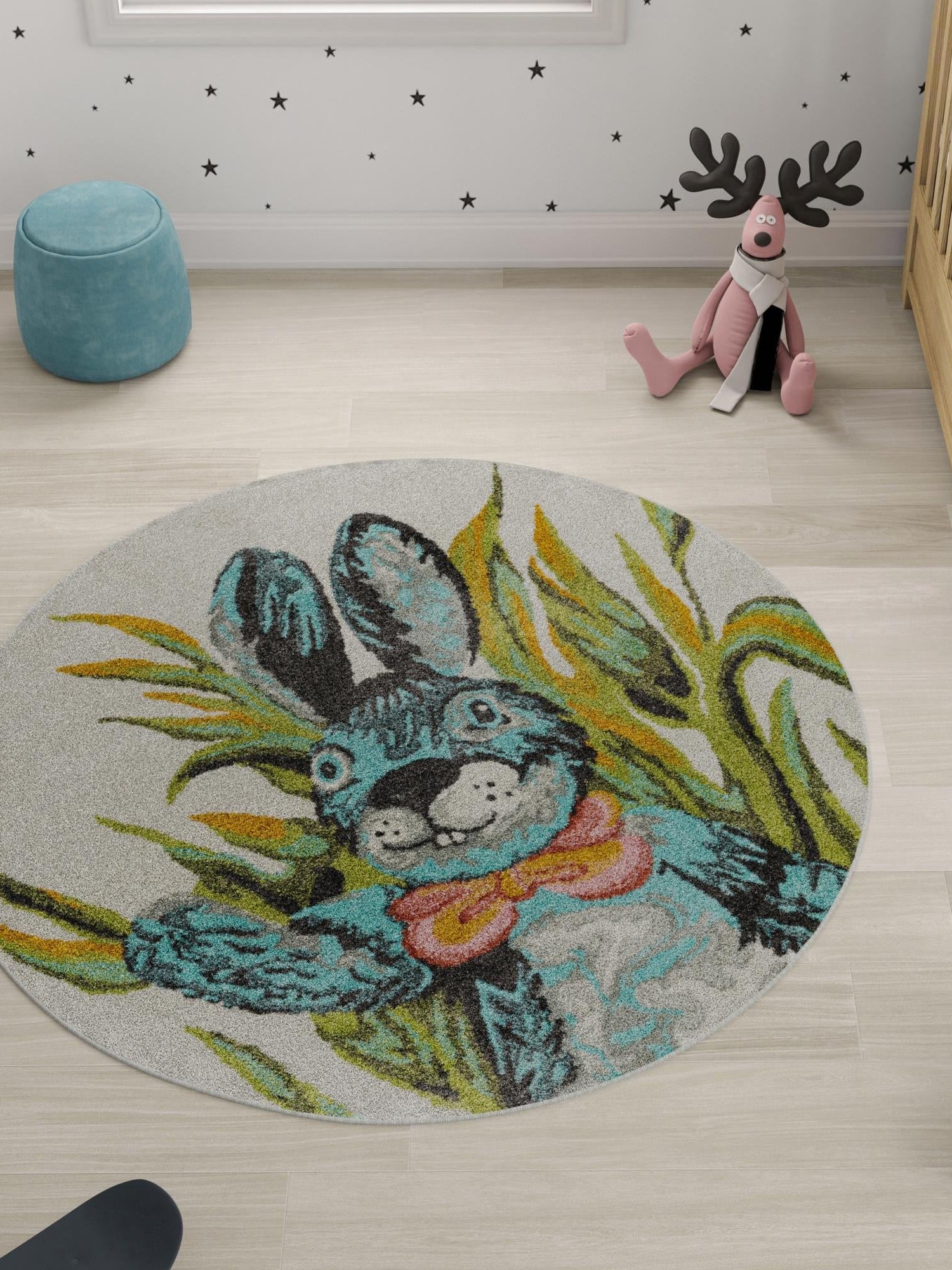 Ivory 6' 1 x 6' 1 Whimsy Kids Round Area Rug for Baby Nursery, Toddler Playroom,  Bedrooms Playful Fun Design Easy Clean Carpet for Sale at Rug Engine