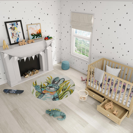 Ivory 7' 10 x 7' 10 Whimsy Kids Round Area Rug for Baby Nursery, Toddler Playroom,  Bedrooms Playful Fun Design Easy Clean Carpet for Sale at Rug Engine
