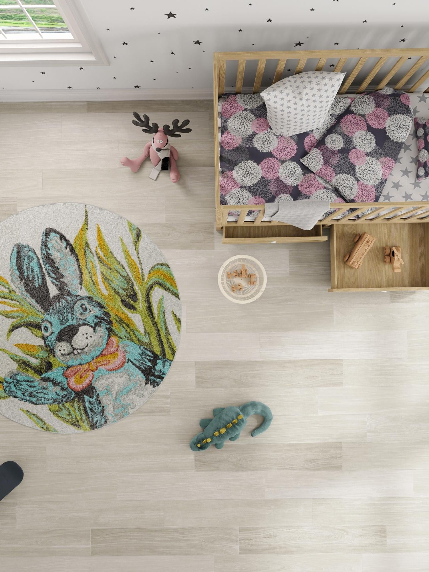 Ivory 7' 10 x 7' 10 Whimsy Kids Round Area Rug for Baby Nursery, Toddler Playroom, Bedrooms